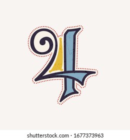 Number four logo in true celtic knot-spiral style. Perfect typeface for history identity, medieval print, tribal posters, etc.