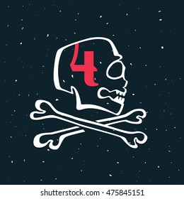 Number four logo in vintage style skull. Vector design for banner, flag, t-shirt, labels or posters.