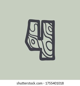 Logo número cuatro con patrón de línea de ondas. Fuente perfecta para el diseño de agua o desierto, paisajes, tarjetas de viaje y conceptos ecológicos, etc.