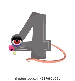 number four, mouse, Vector Illustration of Set of Numbers Monster.