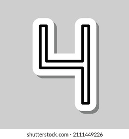 Número cuatro, numeral simple vector de icono. Diseño plano. Pegar con sombra sobre fondo gris.ai