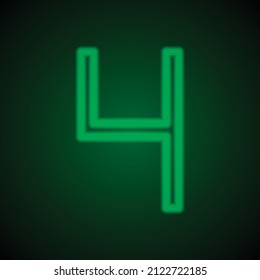 Number four, numeral simple icon vector. Flat desing. Green neon on black background with green light.ai