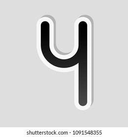 Number four, numeral, simple letter. Sticker style with white border and simple shadow on gray background