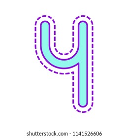 Number four, numeral, simple letter. Colored sketch with dotted border on white background