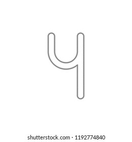 Number four, numeral, simple letter. Dotted outline silhouette with shadow on white background