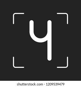 Number four, numeral, simple letter. White object in camera autofocus on dark background
