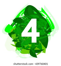 Number four on green abstract, 4,  numbers template, concept element design, vector illustration