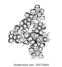 Number four, people crowd, vector alphabet for your design
