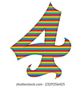 Número Cuatro Con Ilustración Vector De Patrones De Colores Arcoiris. Número 4 En Colores De Bandera LGBT