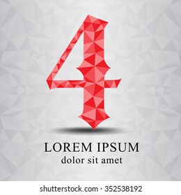 Number four red polygonal vector design,Vector illustration. greeting card, banner or invitation. Cute numerical icon and sign. icon vector design,four vector icon,polygon vector,number four