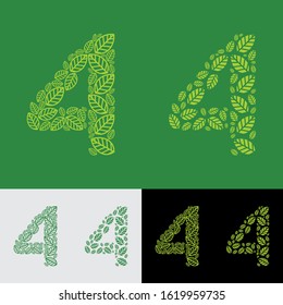 Number Four Symbol of Green Leaf Vector Image Template. For Company Logo or Brand.