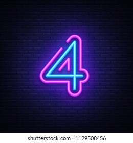 Number Four symbol neon sign vector. Number Four template neon icon, light banner, neon signboard, nightly bright advertising, light inscription. Vector illustration