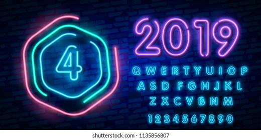 Number Four symbol neon sign vector. Number Four template neon icon, light banner, neon signboard, nightly bright advertising, light inscription. Vector illustration