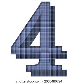 Number Four With Textile Texture Vector Illustration. Number 4 With Plaid Pattern Isolated On A White Background
