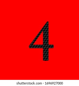 número cuatro en textura con aspecto de metal negro opaco vector editable sobre fondo rojo