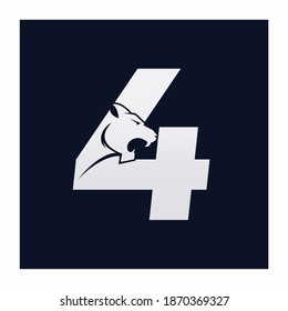 Number Four Tiger, Numeral Predator Logo Design Vector