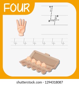 Number four tracing worksheets illustration