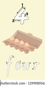 Number four tracing worksheets illustration