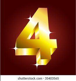 Number four. Vector golden font