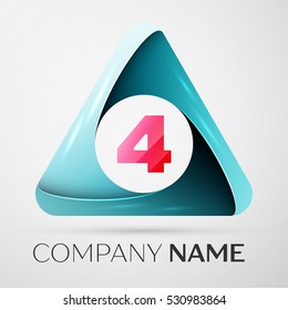 Number four vector logo symbol in the colorful triangle on grey background. Vector template for your design