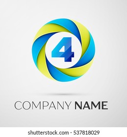Number four vector logo symbol in the colorful circle on grey background. Vector template for your design