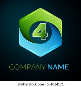 Number four vector logo symbol in the colorful hexagonal on black background. Vector template for your design