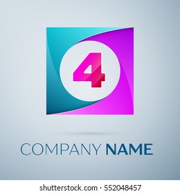 Number four vector logo symbol in the colorful square on grey background. Vector template for your design