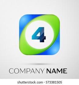 Number four vector logo symbol in the colorful square on grey background. Vector template for your design