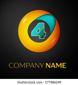 Number four vector logo symbol in the colorful circle on black background. Vector template for your design