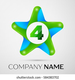 Number four vector logo symbol in the colorful star on grey background. Vector template for your design