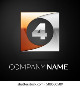 Number four vector logo symbol in the colorful square on black background. Vector template for your design