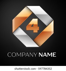 Number four vector logo symbol in the colorful rhombus on black background. Vector template for your design