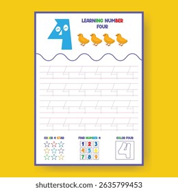 Number Four Worksheet for Kids Counting and Handwriting Practice