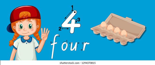Number four writing tracing illustration
