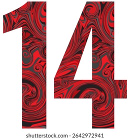 Número Quatorze Com Padrão Preto E Vermelho Abstrato