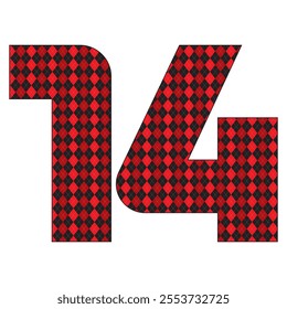 Number Fourteen With Argyle Pattern Vector Illustration. Number 14 Isolated On A White Background
