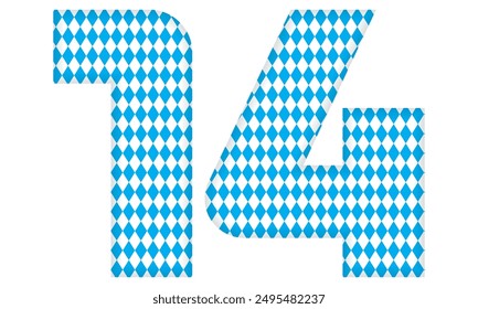 Number Fourteen With Bavarian Oktoberfest Seamless Pattern Vector Illustration. Number 14 Isolated On A White Background
