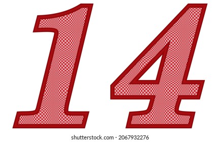 Number Fourteen With Square Pattern Vector Illustration. Number 14 With Square Texture Isolated On A White Background
