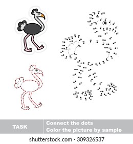 Number game for children. Join dots and find the ostrich. Dot to dot number game.