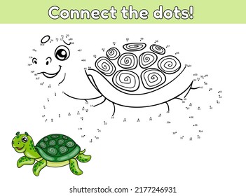 Juego de números. Juego educativo punto a punto para los niños. Conecte los puntos. Imagen vectorial de una tortuga de dibujos animados. Animal marino.