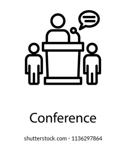 
A number of human avatars in an icon where one is giving speech and others are listening, concept for conference icon
