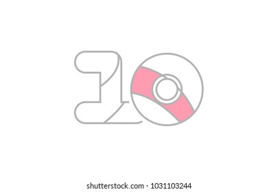 Number icon 10 ten logo with grey border and pink pastel color
