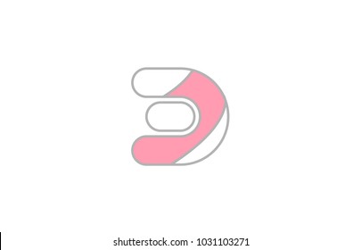 Number icon 3 three logo with grey border and pink pastel color