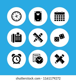 number icon. 9 number set with dices, ruler, clock and eight ball vector icons for web and mobile app