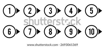 Number icon. Number bullet points flat 1 to 10. Bullet points, info markers. Number flags 1 to 10 flat design isolated vector. Vector illustration
