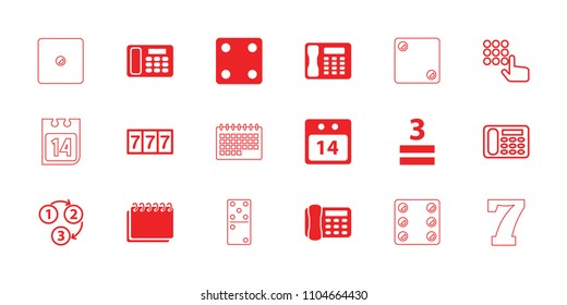 Number icon. collection of 18 number filled and outline icons such as dice, 3 allowed, desk phone, 14 date calendar, hand on atm. editable number icons for web and mobile.