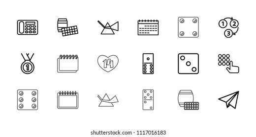 Number icon. collection of 18 number outline icons such as dice, desk phone, intersection, domino, lotto, hand on atm, calendar. editable number icons for web and mobile.