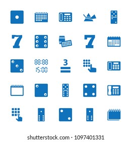 Number icon. collection of 25 number filled icons such as dice, domino, desk phone, lotto, 3 allowed, digital time, hand on atm. editable number icons for web and mobile.
