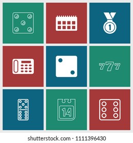 Number icon. collection of 9 number filled and outline icons such as dice, desk phone, medal, domino, calendar. editable number icons for web and mobile.