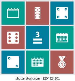 Number icon. collection of 9 number filled icons such as dice, domino, 3 allowed, medal. editable number icons for web and mobile.